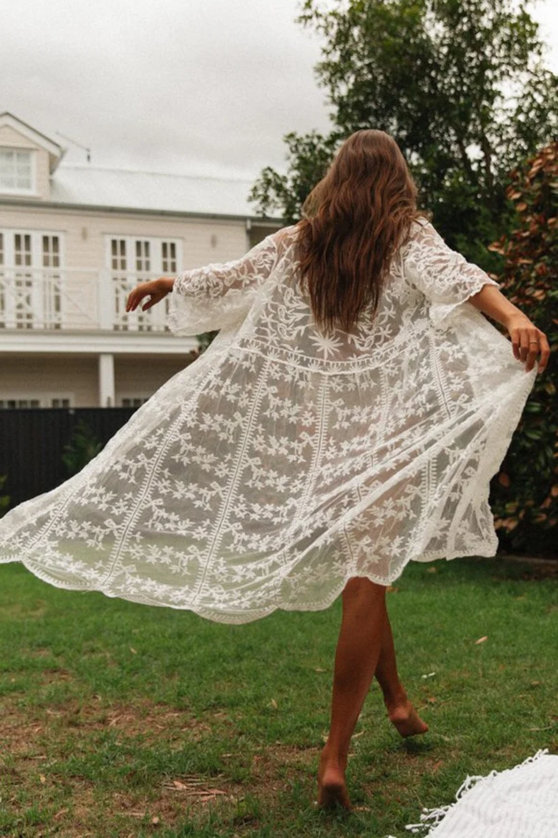 Kimono Dentelle Blanc - Elisabeth