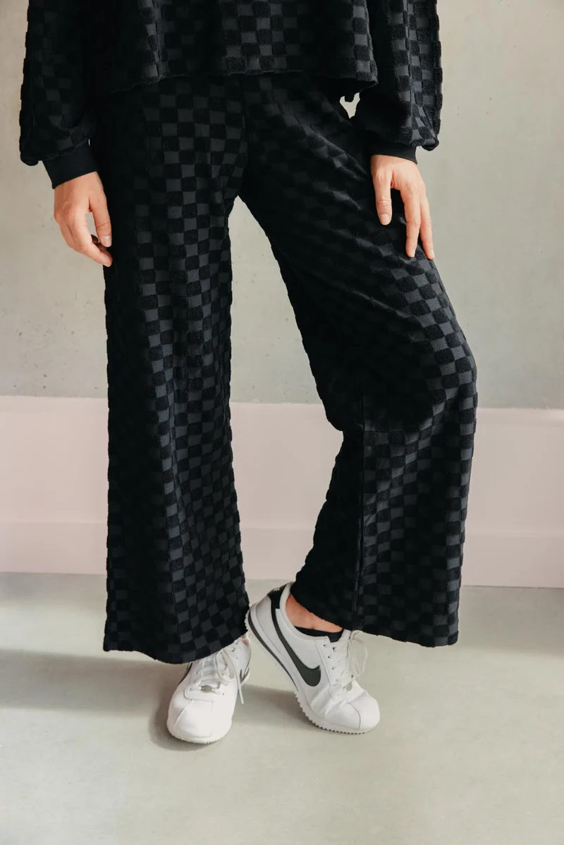 Pantalon Éponge Damier 100% Coton BIO - Noir