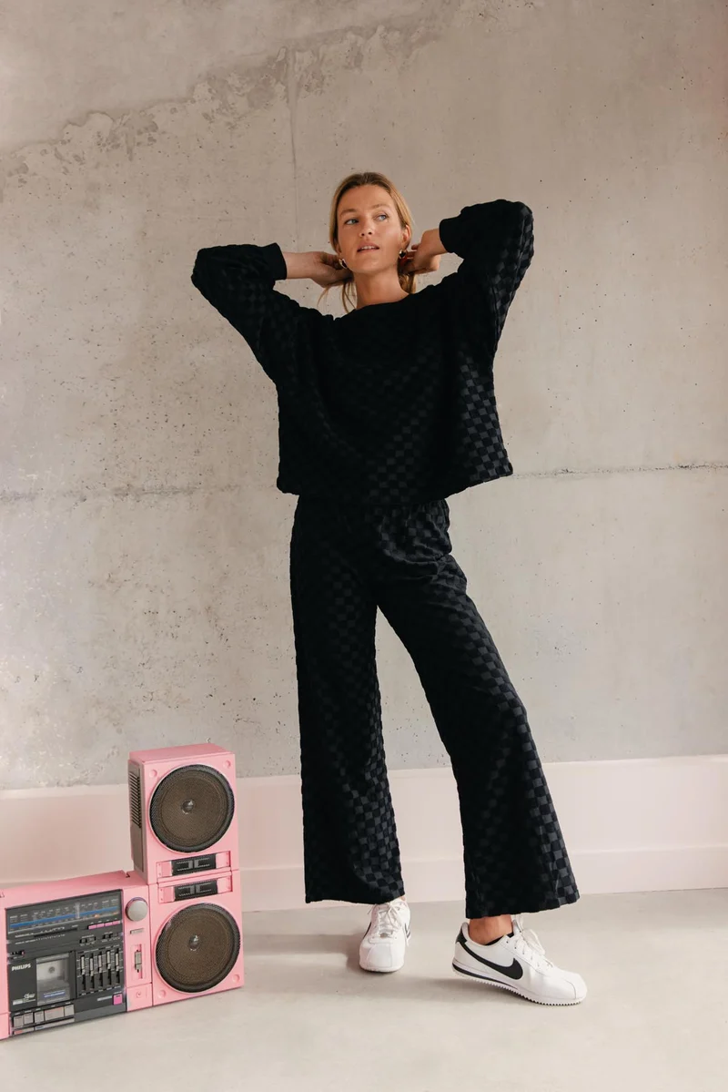 Pantalon Éponge Damier 100% Coton BIO - Noir