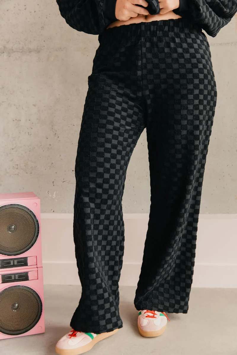Pantalon Éponge Damier 100% Coton BIO - Noir