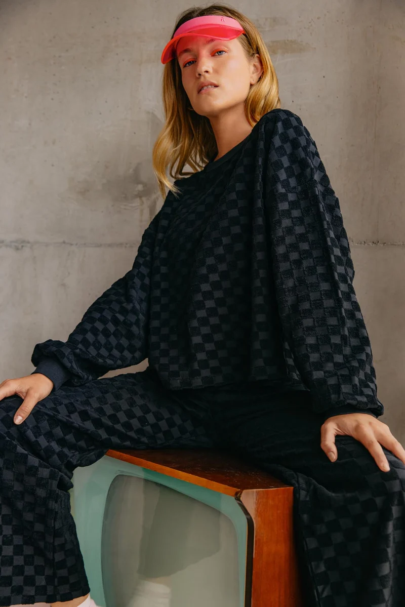 Pantalon Éponge Damier 100% Coton BIO - Noir