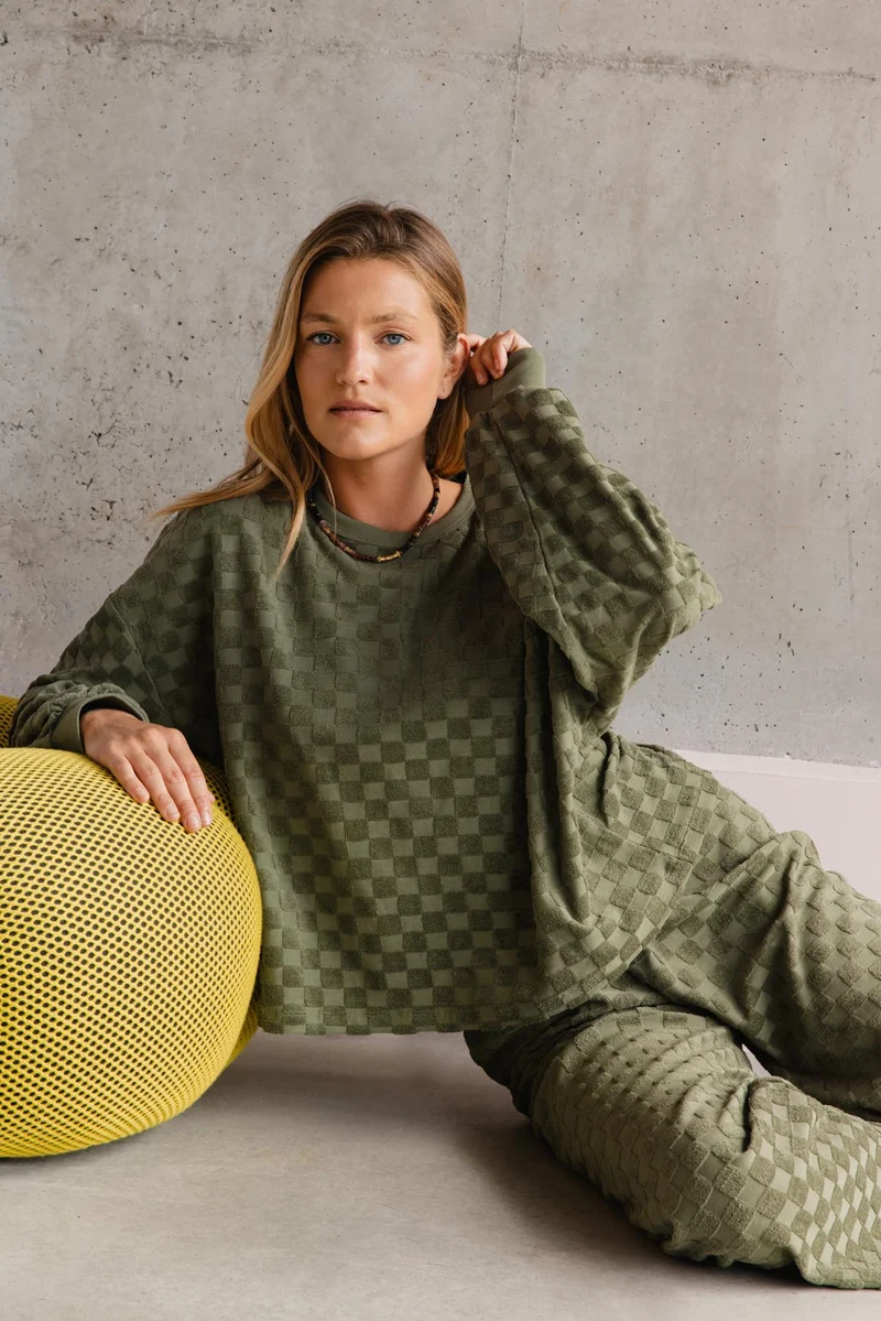 Sweat Éponge Damier 100% Coton BIO - Kaki