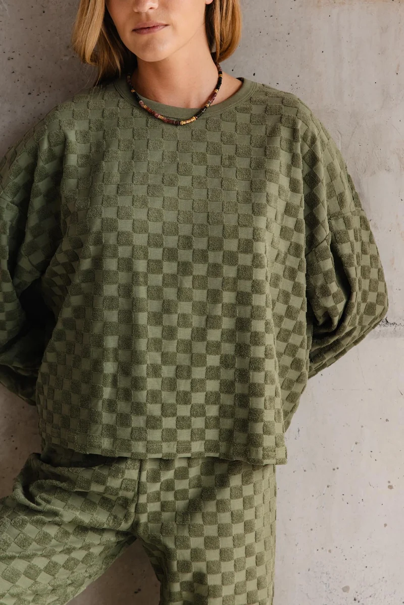Sweat Éponge Damier 100% Coton BIO - Kaki