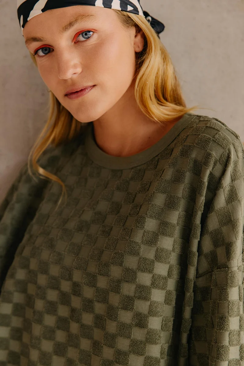 Sweat Éponge Damier 100% Coton BIO - Kaki