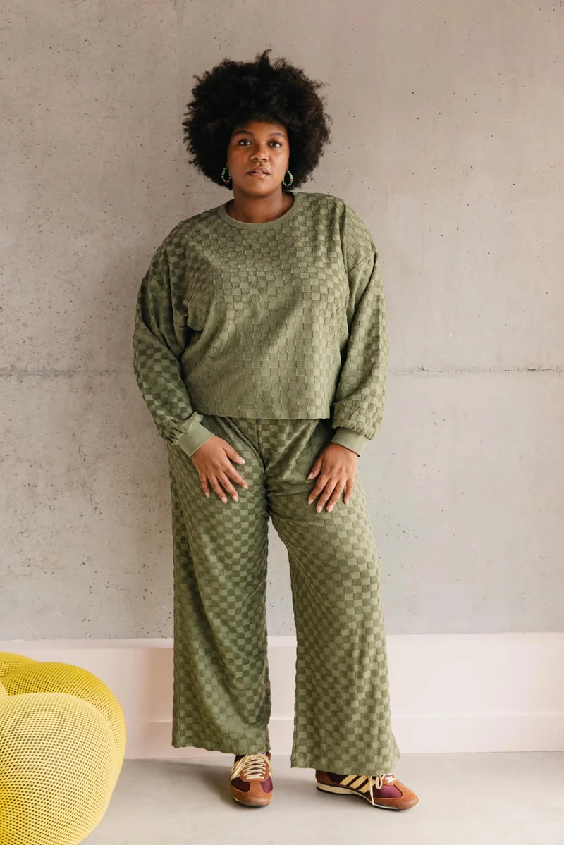 Sweat Éponge Damier 100% Coton BIO - Kaki