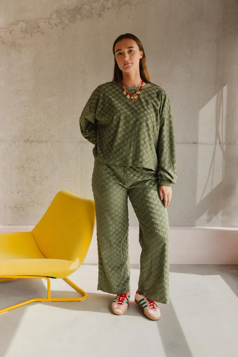 Sweat Éponge Damier 100% Coton BIO - Kaki