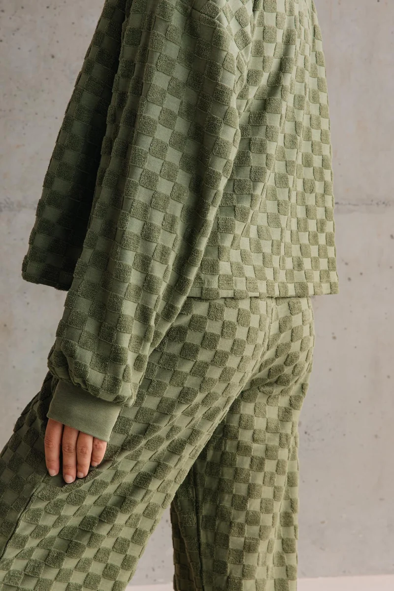 Sweat Éponge Damier 100% Coton BIO - Kaki