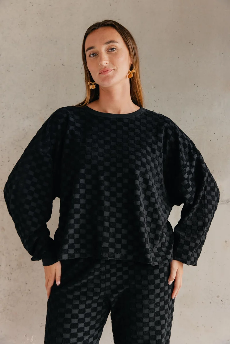 Sweat Éponge Damier 100% Coton BIO - Noir