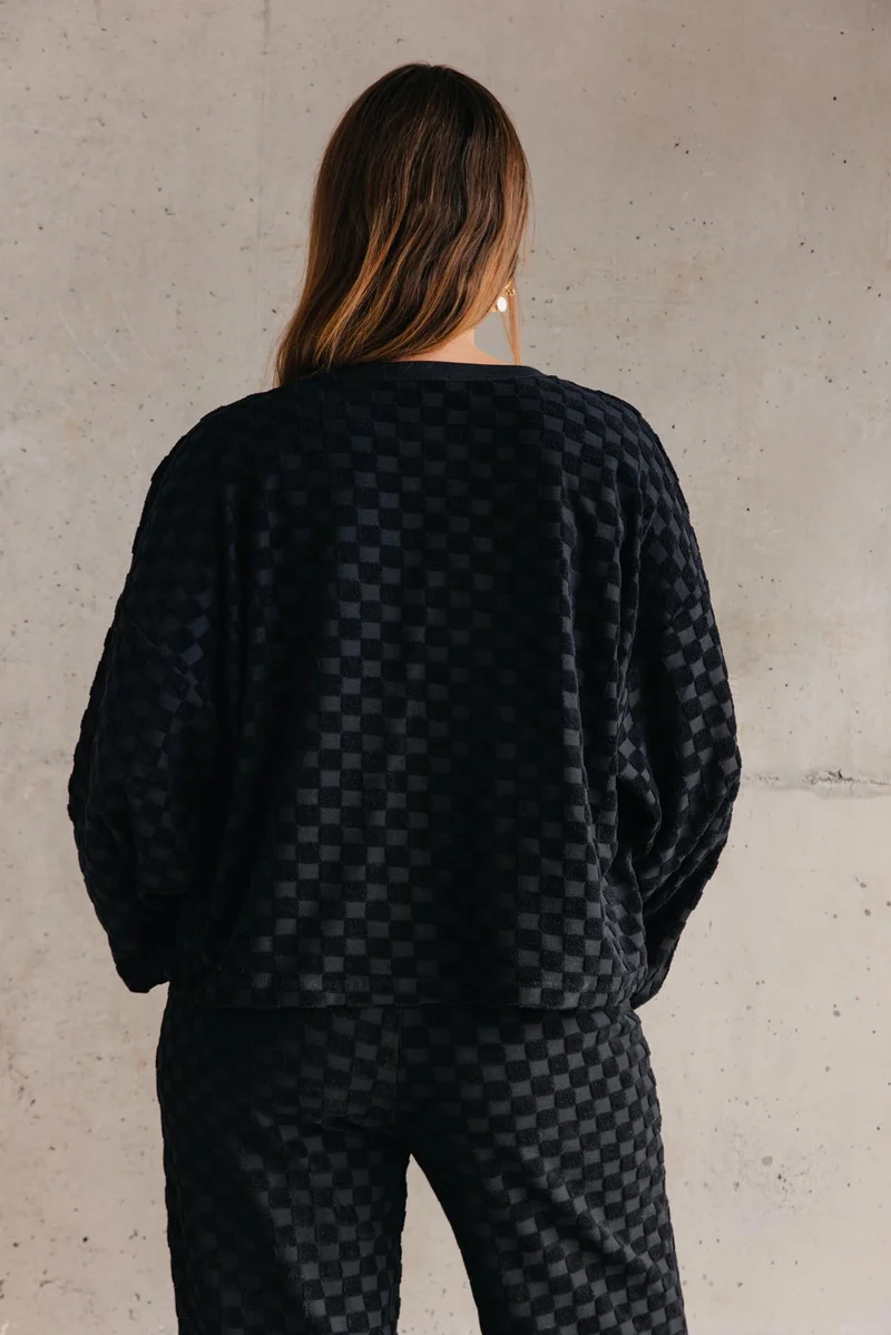 Sweat Éponge Damier 100% Coton BIO - Noir