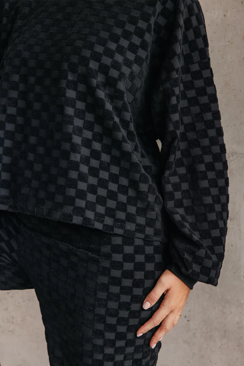 Sweat Éponge Damier 100% Coton BIO - Noir