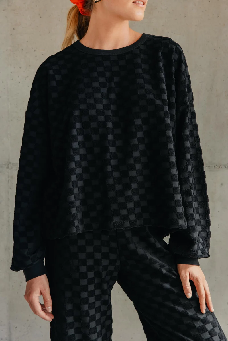 Sweat Éponge Damier 100% Coton BIO - Noir