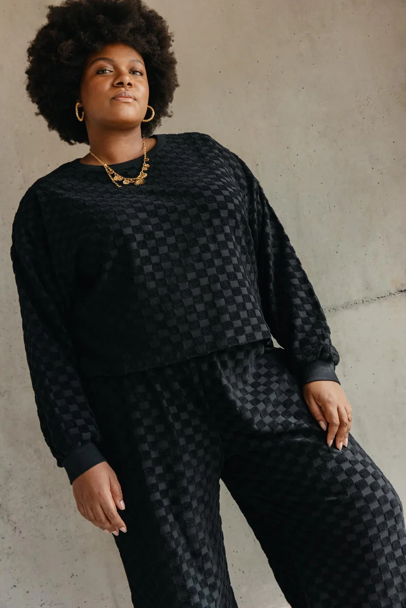 Sweat Éponge Damier 100% Coton BIO - Noir