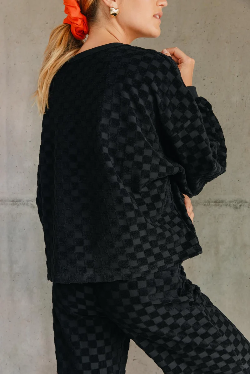 Sweat Éponge Damier 100% Coton BIO - Noir