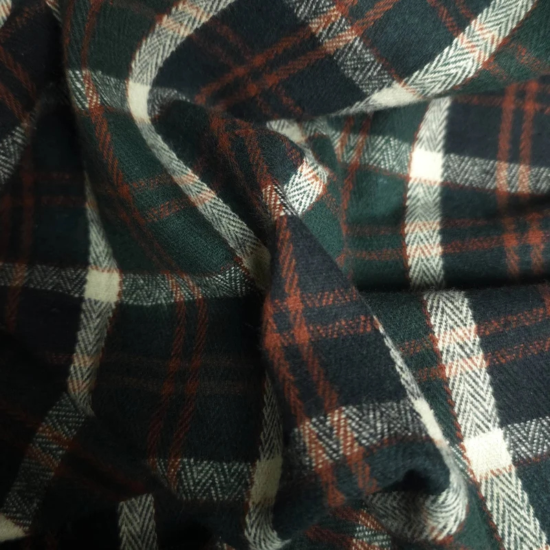 Flanelle de coton haut de gamme | Carreaux tissés teints | Vert Forêt, Marine & Rouille