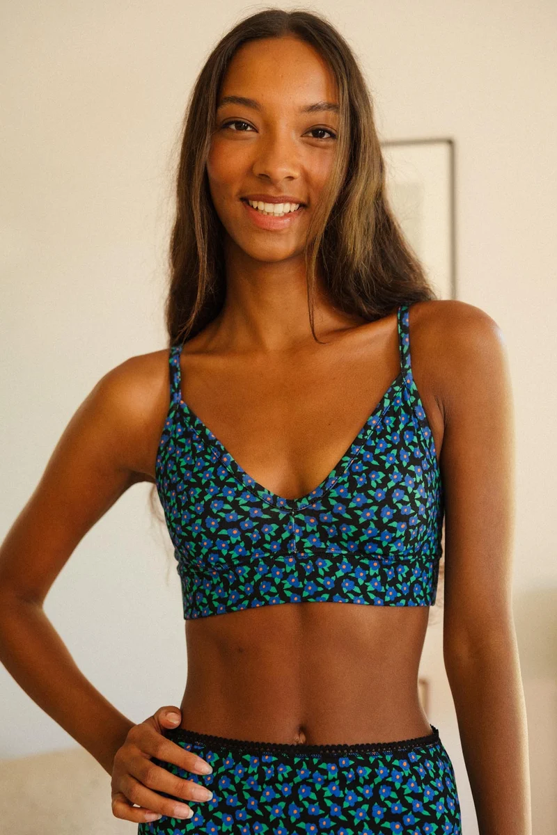 Brassière Coton BIO - Mini Fleurs Bleu