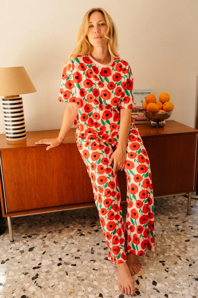 Pyjama Long Coton BIO - Coquelicot Rose