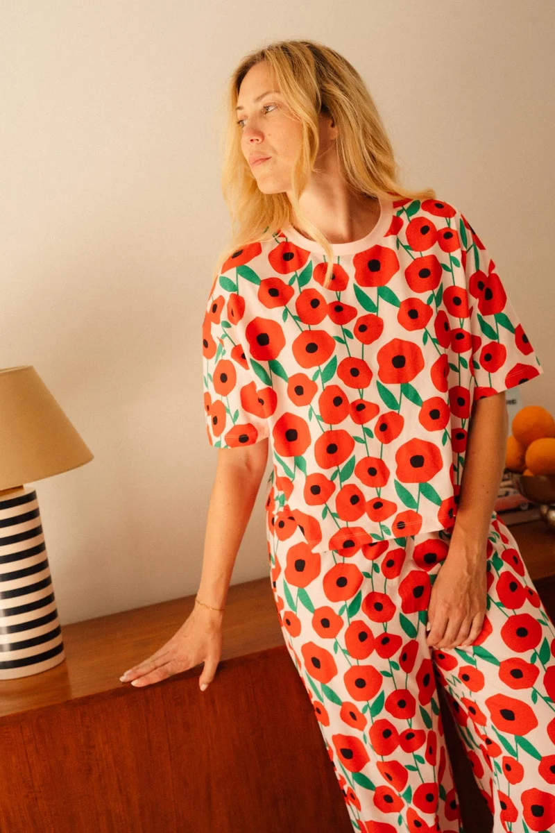 Pyjama Long Coton BIO - Coquelicot Rose