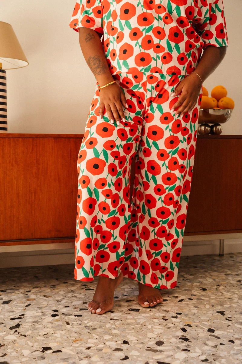 Pyjama Long Coton BIO - Coquelicot Rose