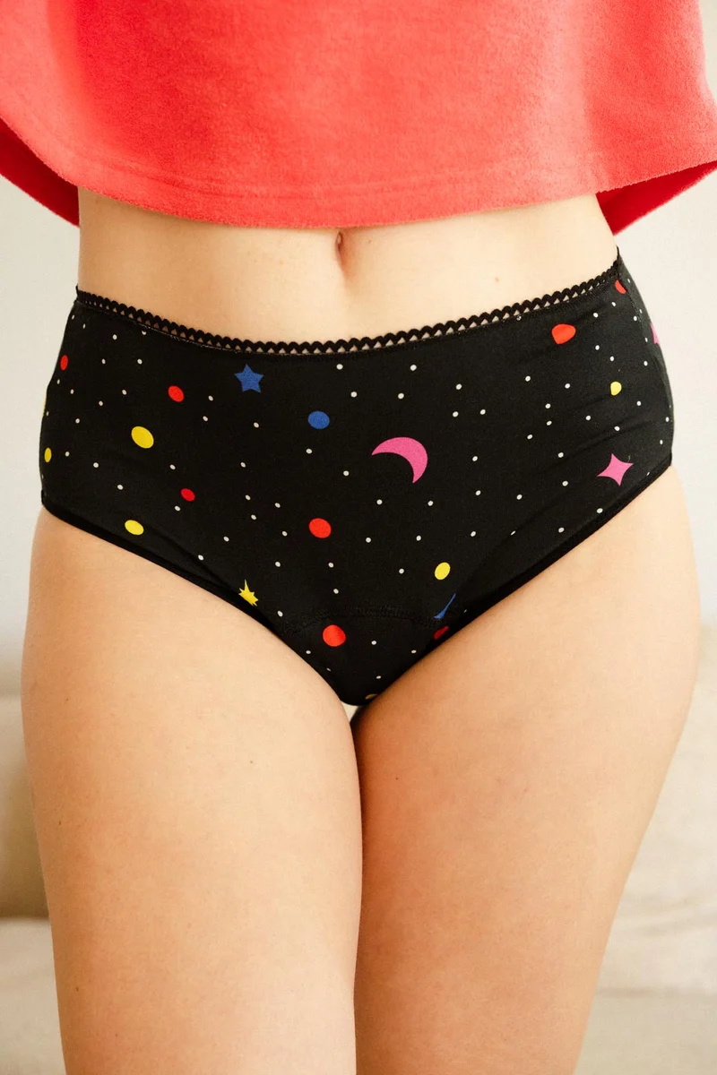 Culotte menstruelle Taille Haute GOTS Flux abondant - Astro Paillettes