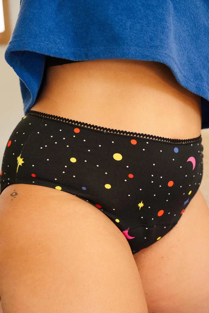Culotte menstruelle Taille Haute GOTS Flux abondant - Astro Paillettes