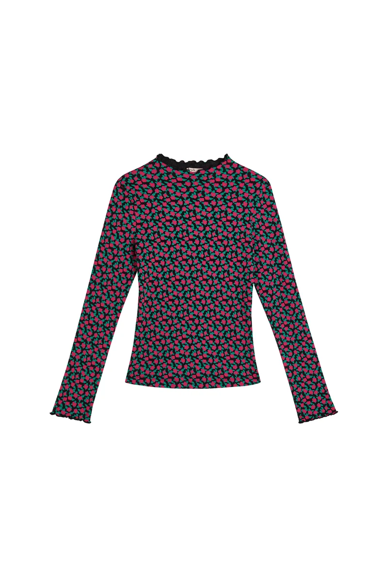 Top Finitions Roulottées Coton - Mini Fleurs Fuchsia