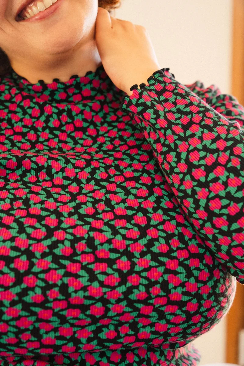 Top Finitions Roulottées Coton - Mini Fleurs Fuchsia
