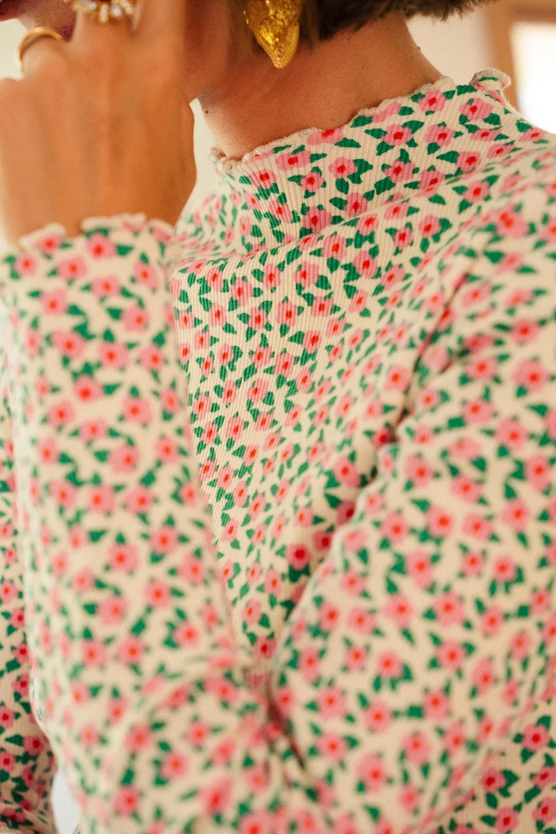 Top Finitions Roulottées Coton - Mini Fleurs Rose