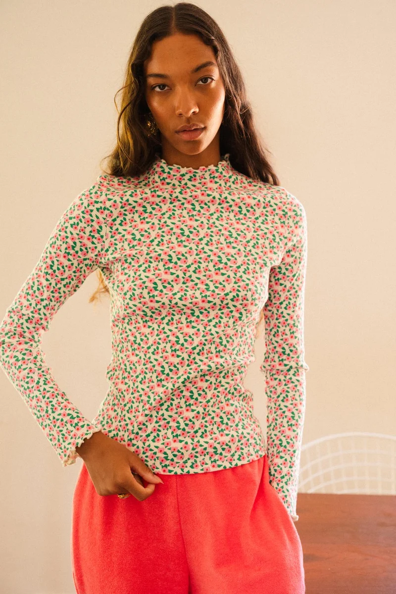 Top Finitions Roulottées Coton - Mini Fleurs Rose