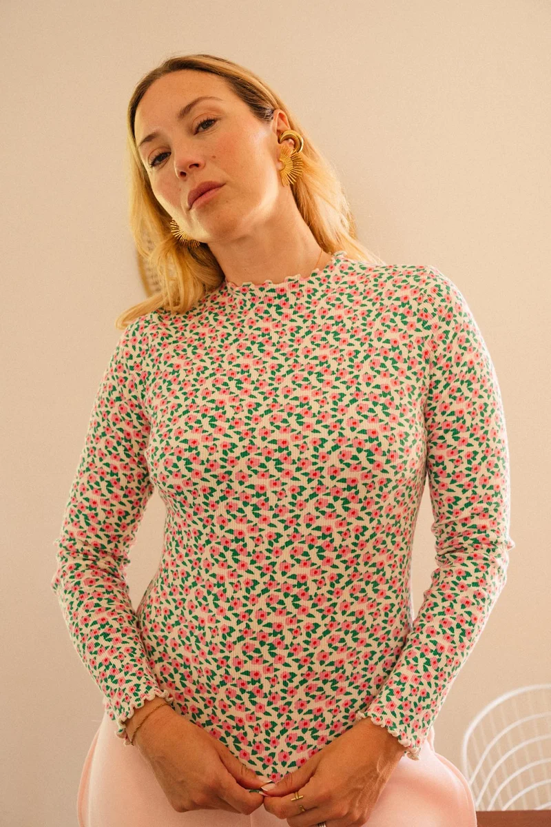 Top Finitions Roulottées Coton - Mini Fleurs Rose