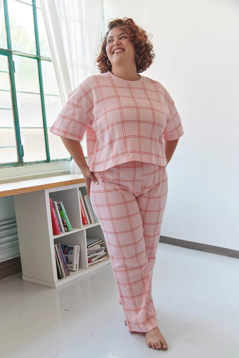 Pyjama Long Gaufré Coton BIO - Carreau Orange