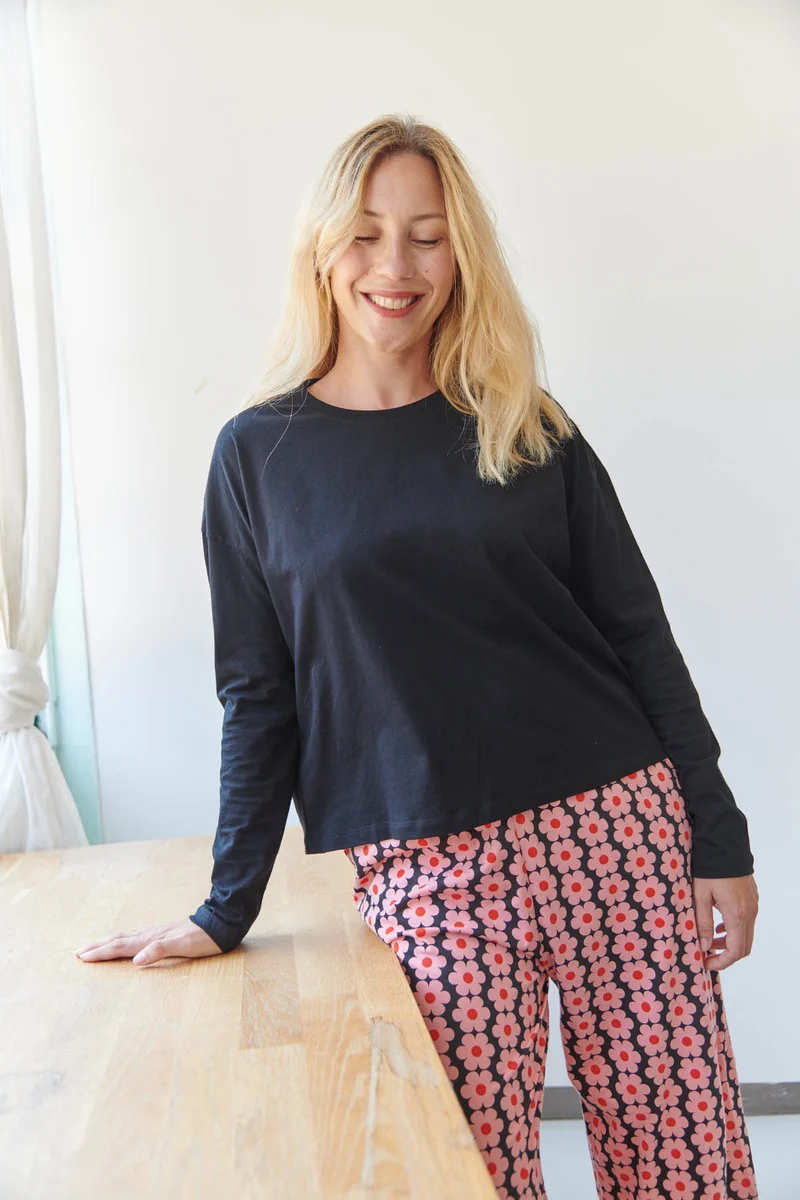 Pyjama Manches Longues Coton BIO - Monique Noir