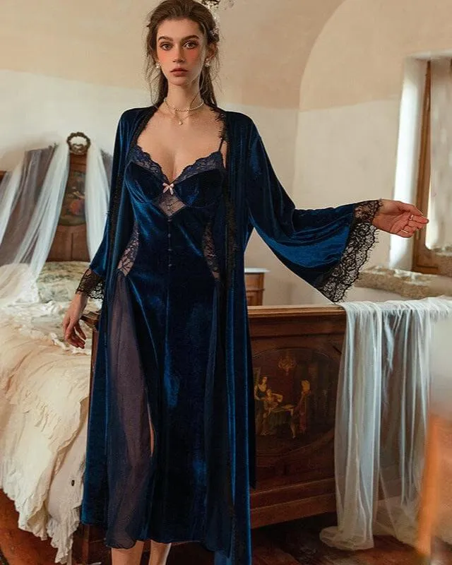 Nuisette Longue En Velours & Peignoir - Olympia