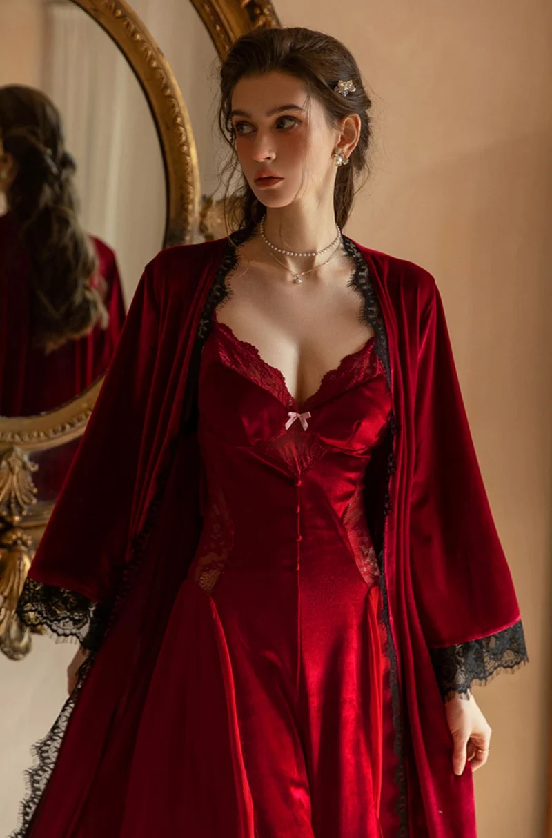Nuisette Longue En Velours & Peignoir - Olympia