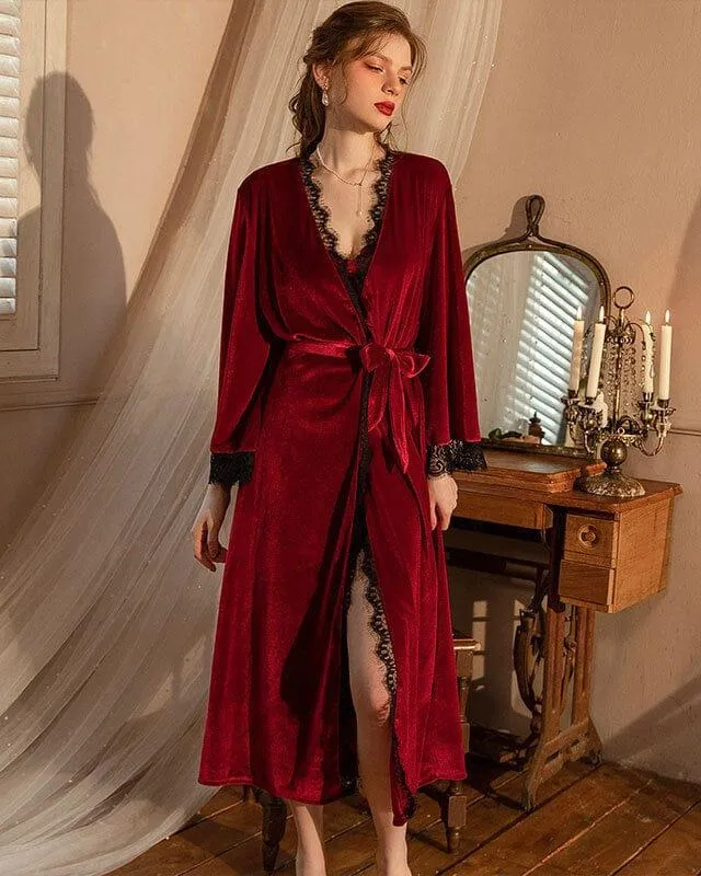 Nuisette Longue En Velours & Peignoir - Olympia