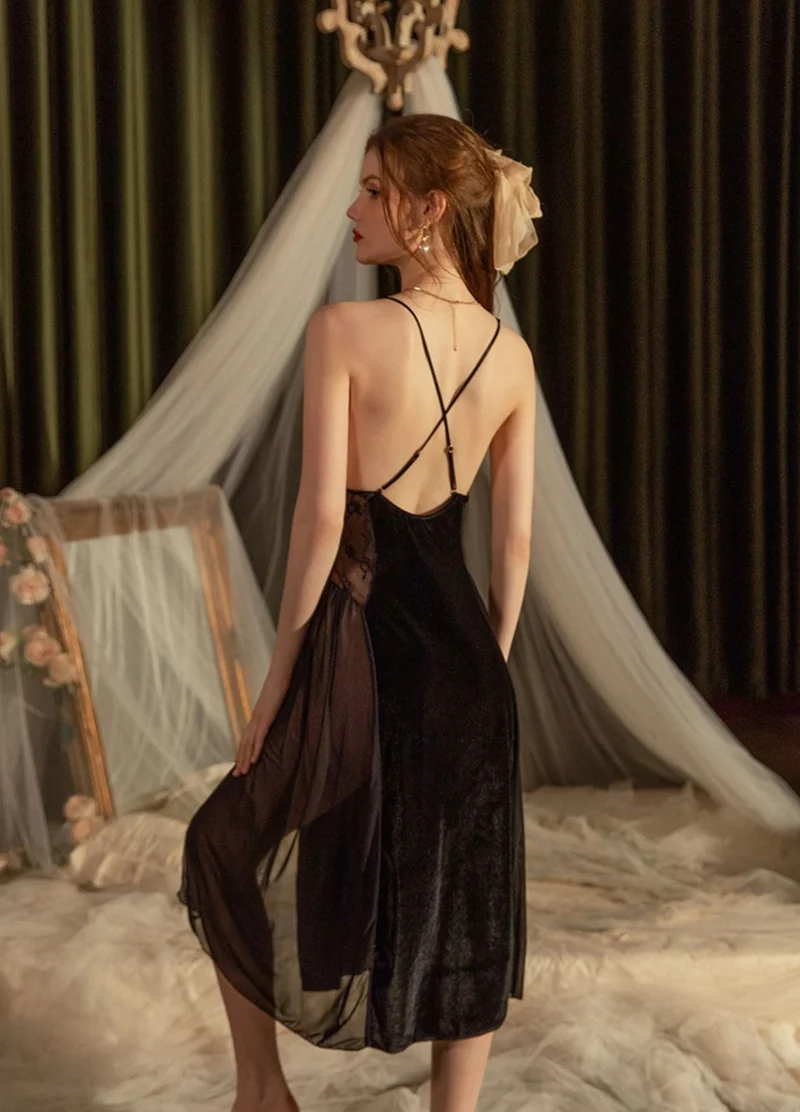 Nuisette Longue En Velours & Peignoir - Olympia