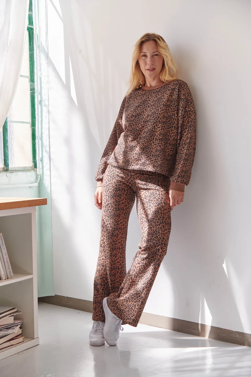 Pantalon Coton BIO Évasé - Léopard Marron