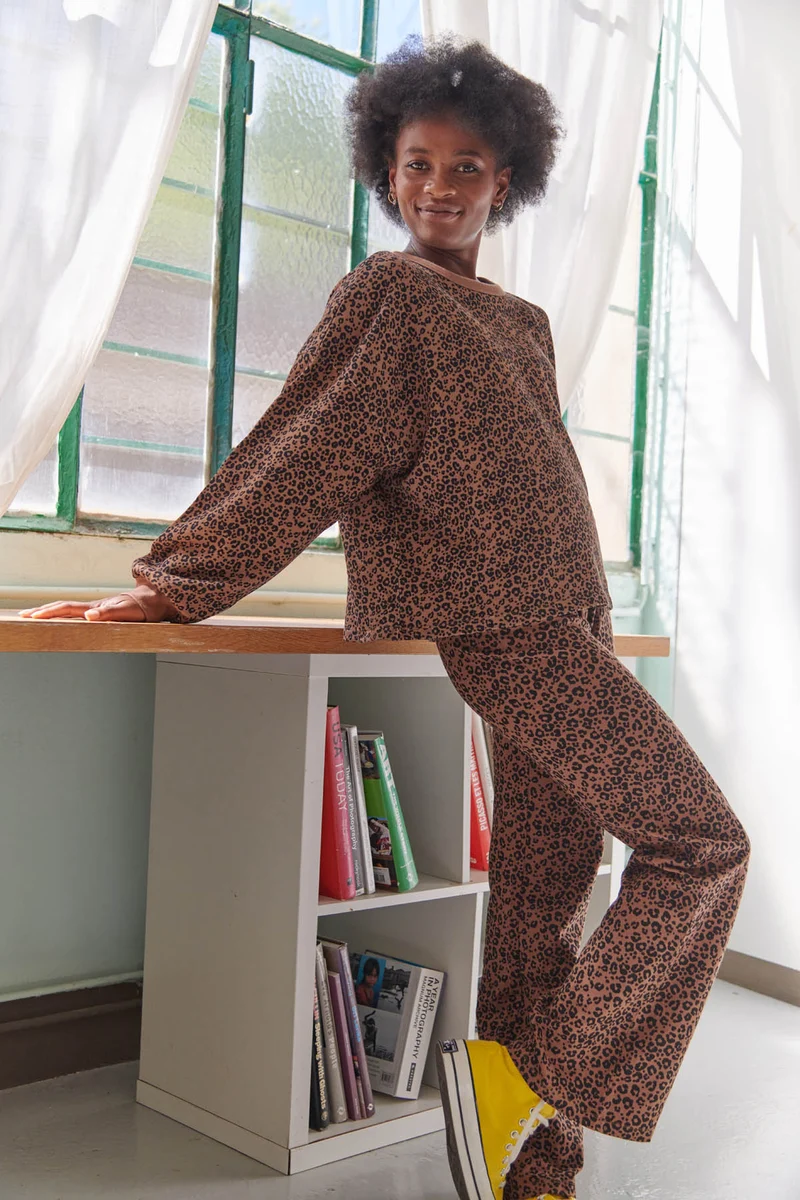 Pantalon Coton BIO Évasé - Léopard Marron