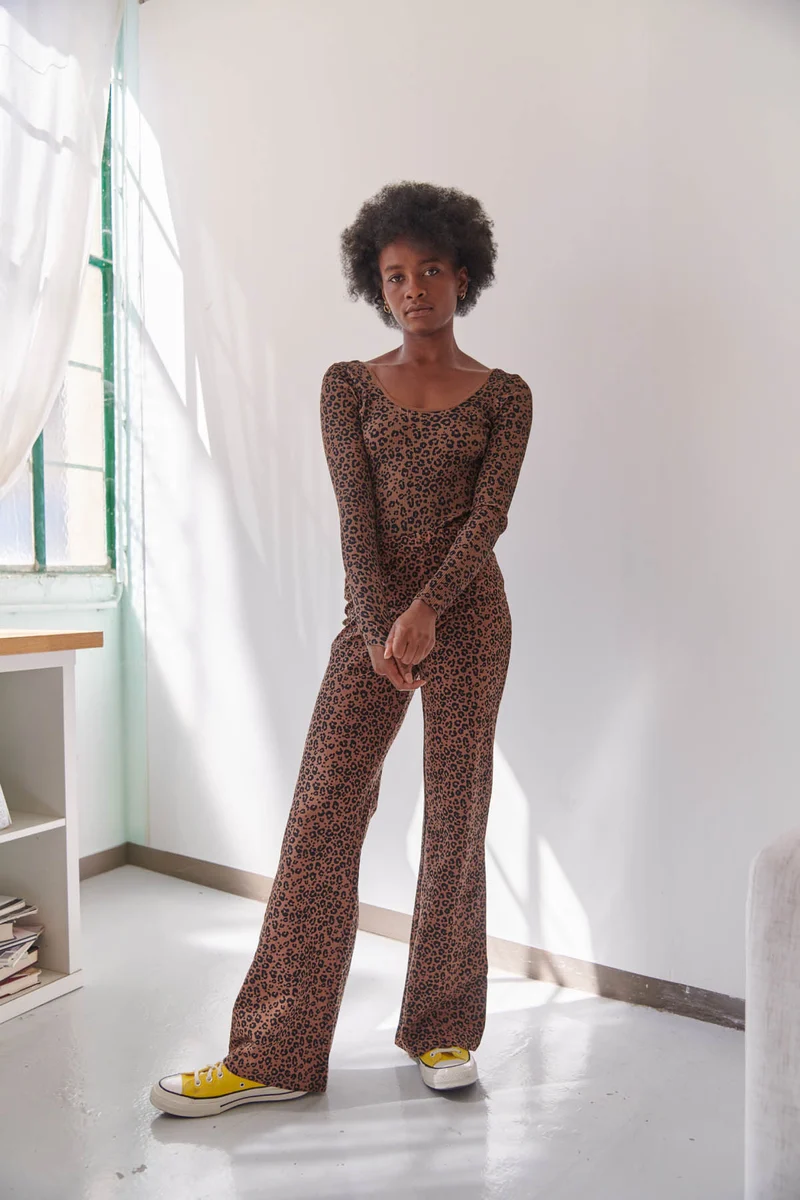 Pantalon Coton BIO Évasé - Léopard Marron