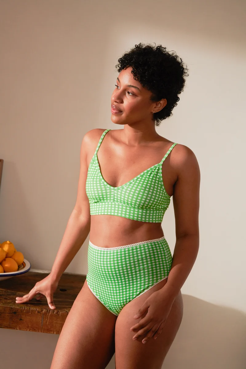 Culotte Taille Haute Coton BIO - Vichy Vert