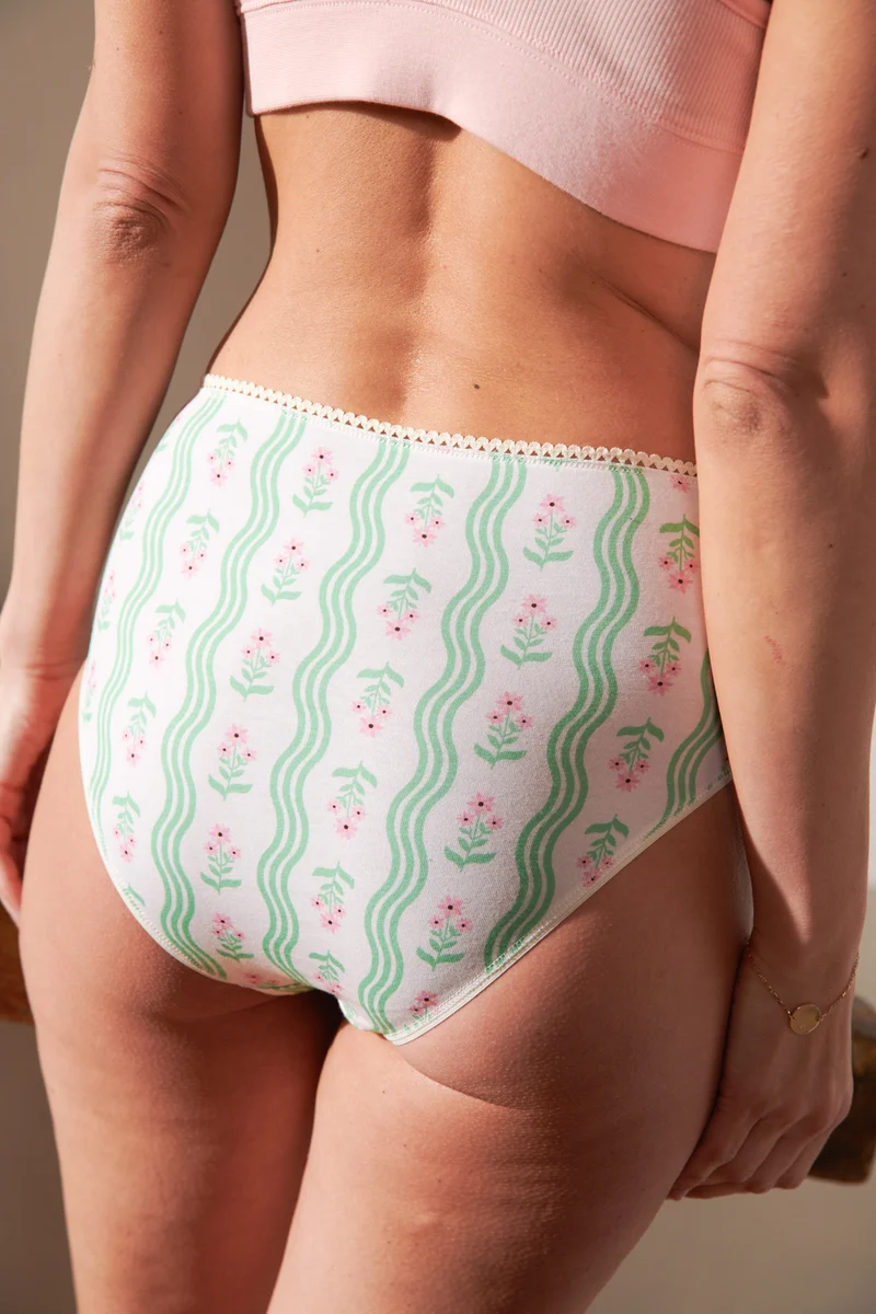 Culotte Taille Haute Coton BIO - Vagues Provençales