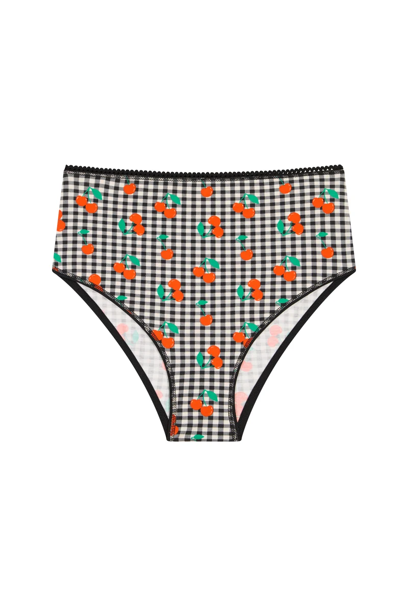 Culotte Taille Haute Coton BIO - Vichy Cerises Noir