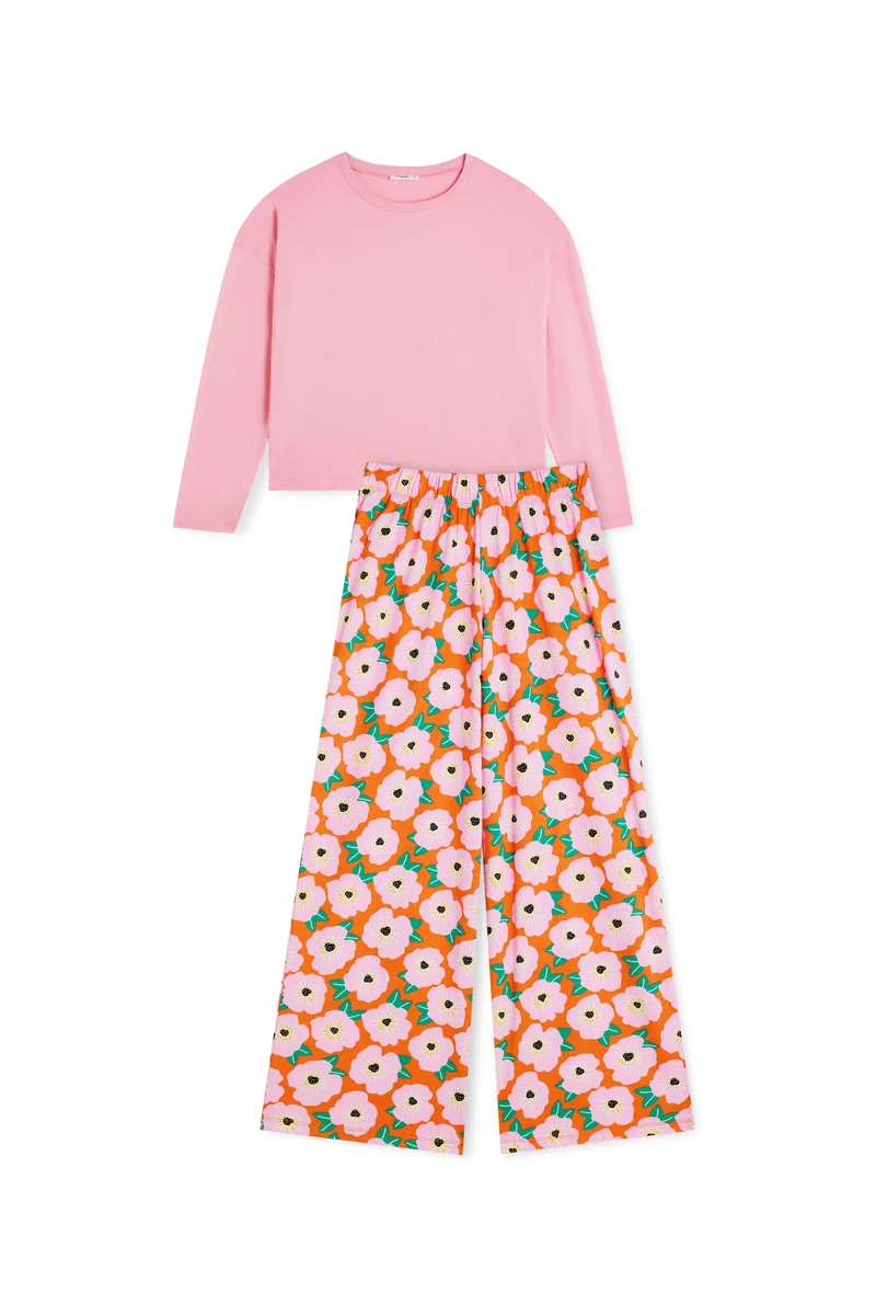 Pyjama Manches Longues Coton BIO - Bougainvillier Orange