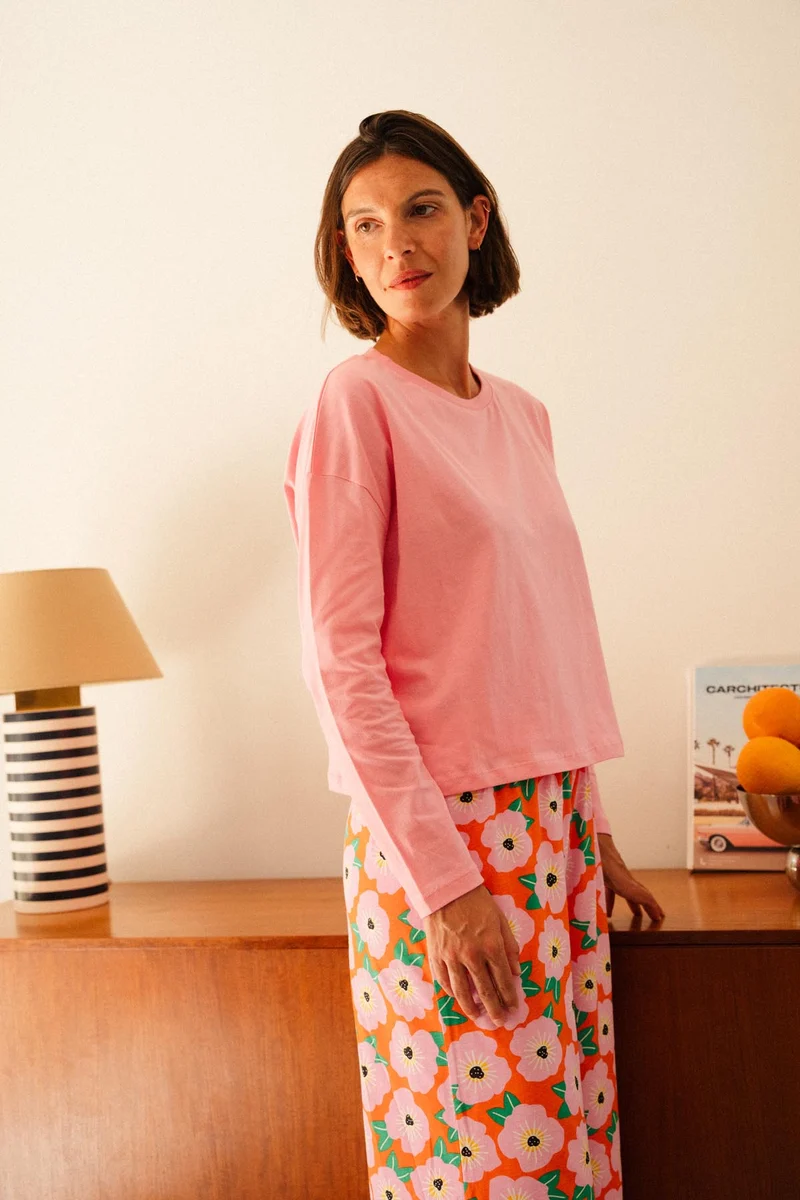 Pyjama Manches Longues Coton BIO - Bougainvillier Orange