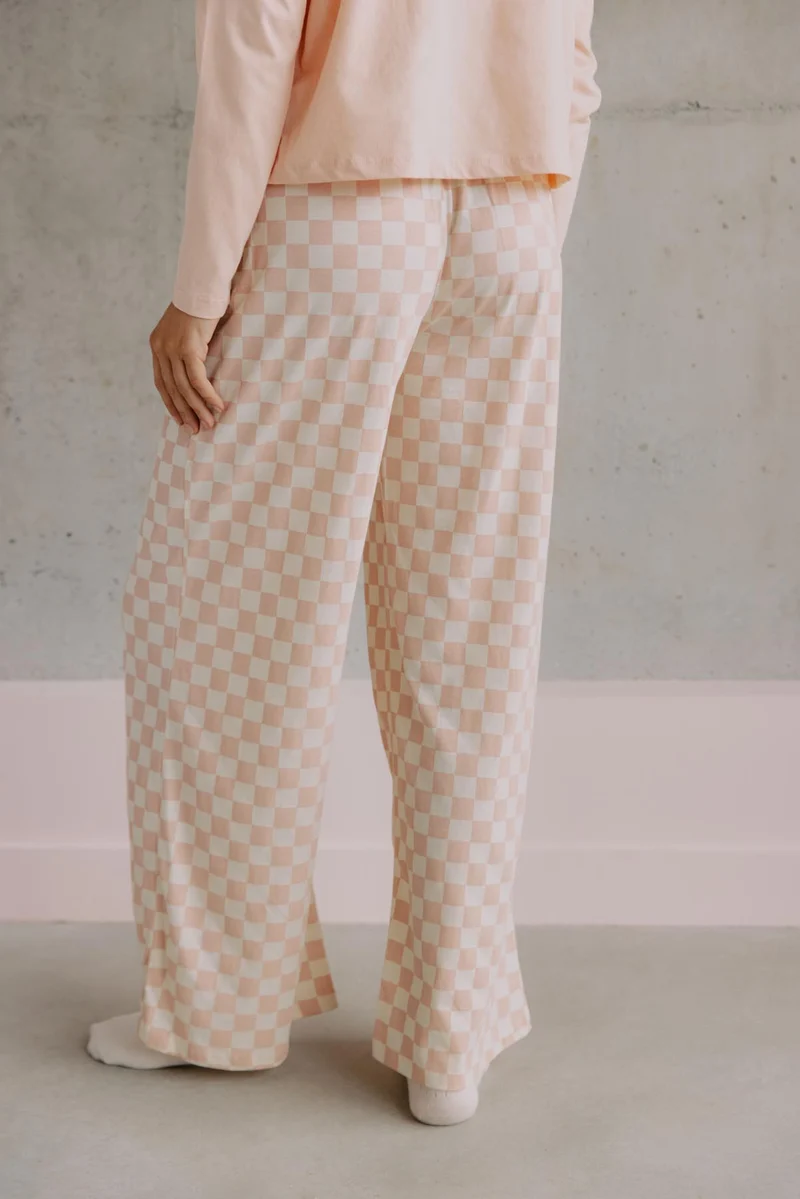 Pyjama Manches Longues Coton BIO - Damier Rose