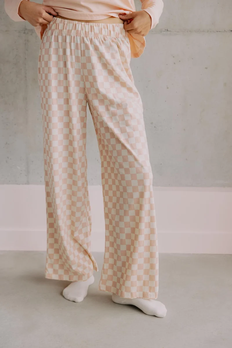 Pyjama Manches Longues Coton BIO - Damier Rose