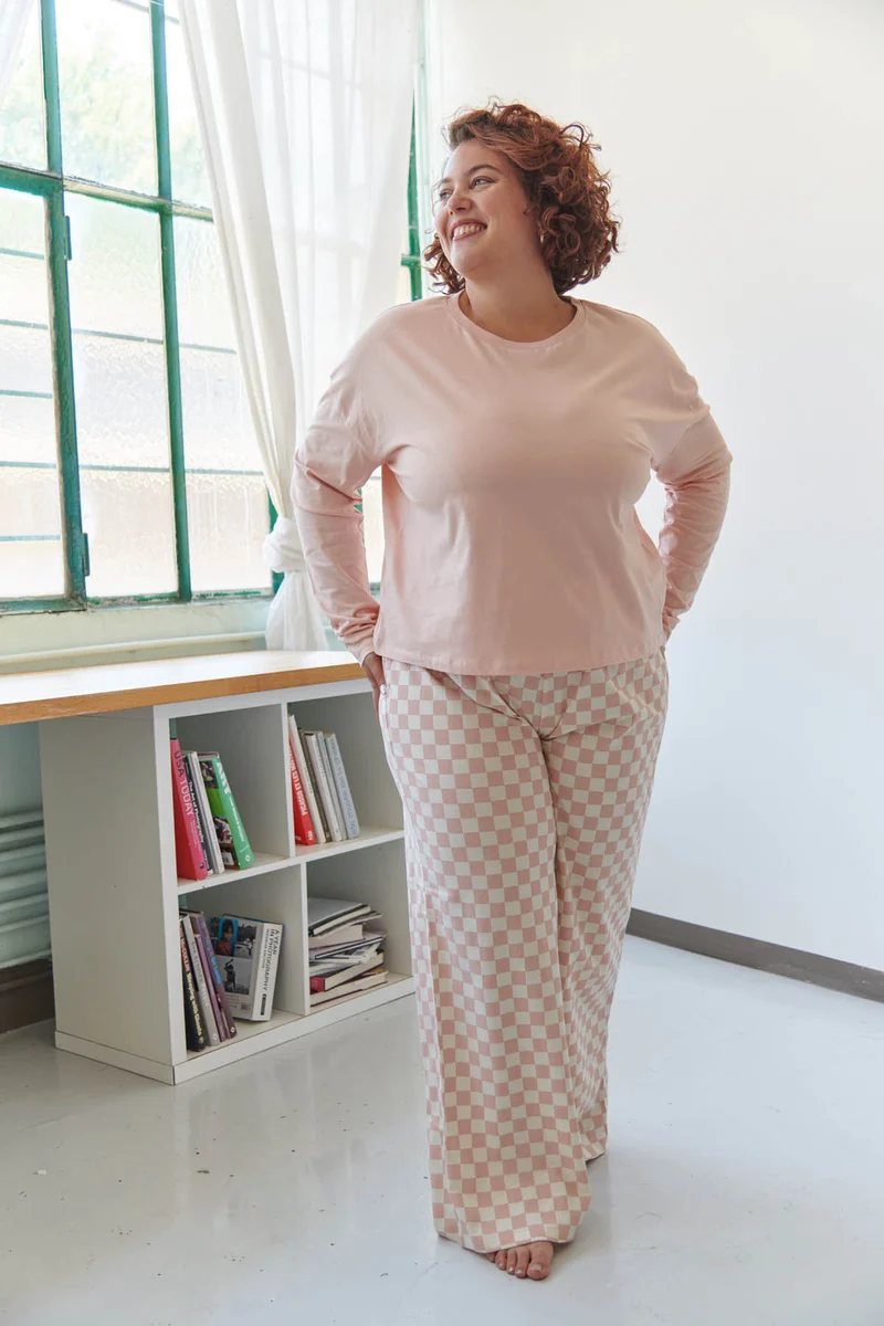Pyjama Manches Longues Coton BIO - Damier Rose