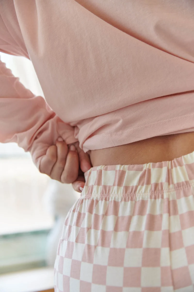 Pyjama Manches Longues Coton BIO - Damier Rose