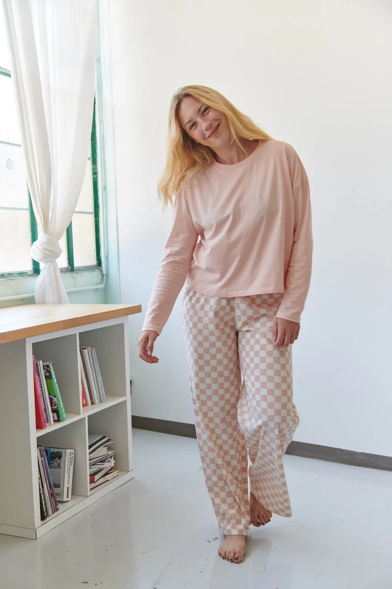 Pyjama Manches Longues Coton BIO - Damier Rose