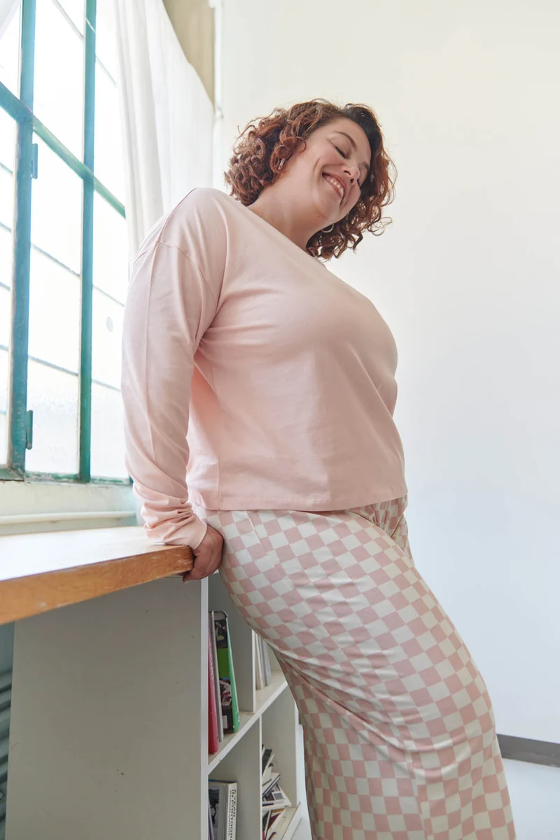Pyjama Manches Longues Coton BIO - Damier Rose