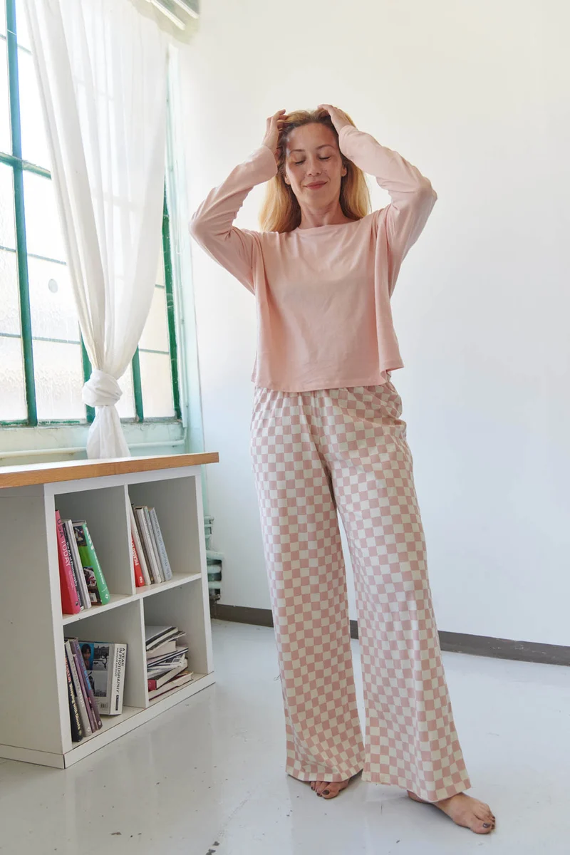Pyjama Manches Longues Coton BIO - Damier Rose